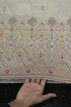 311-Dyable Pure Tissue Gold, Natural Crepe, Kanjivaram With Beads and Sequins Embroidery Work 58 Inch Width Daman