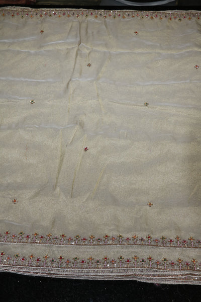 311-Dyable Pure Tissue Gold, Natural Crepe, Kanjivaram With Beads and Sequins Embroidery Work 44 Inch Width Dupatta