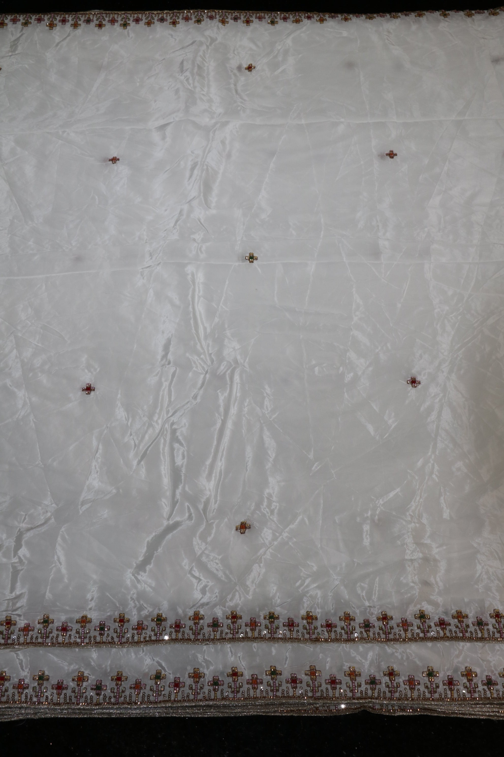 311-Dyable Pure Tissue Gold, Natural Crepe, Kanjivaram With Beads and Sequins Embroidery Work 44 Inch Width Dupatta