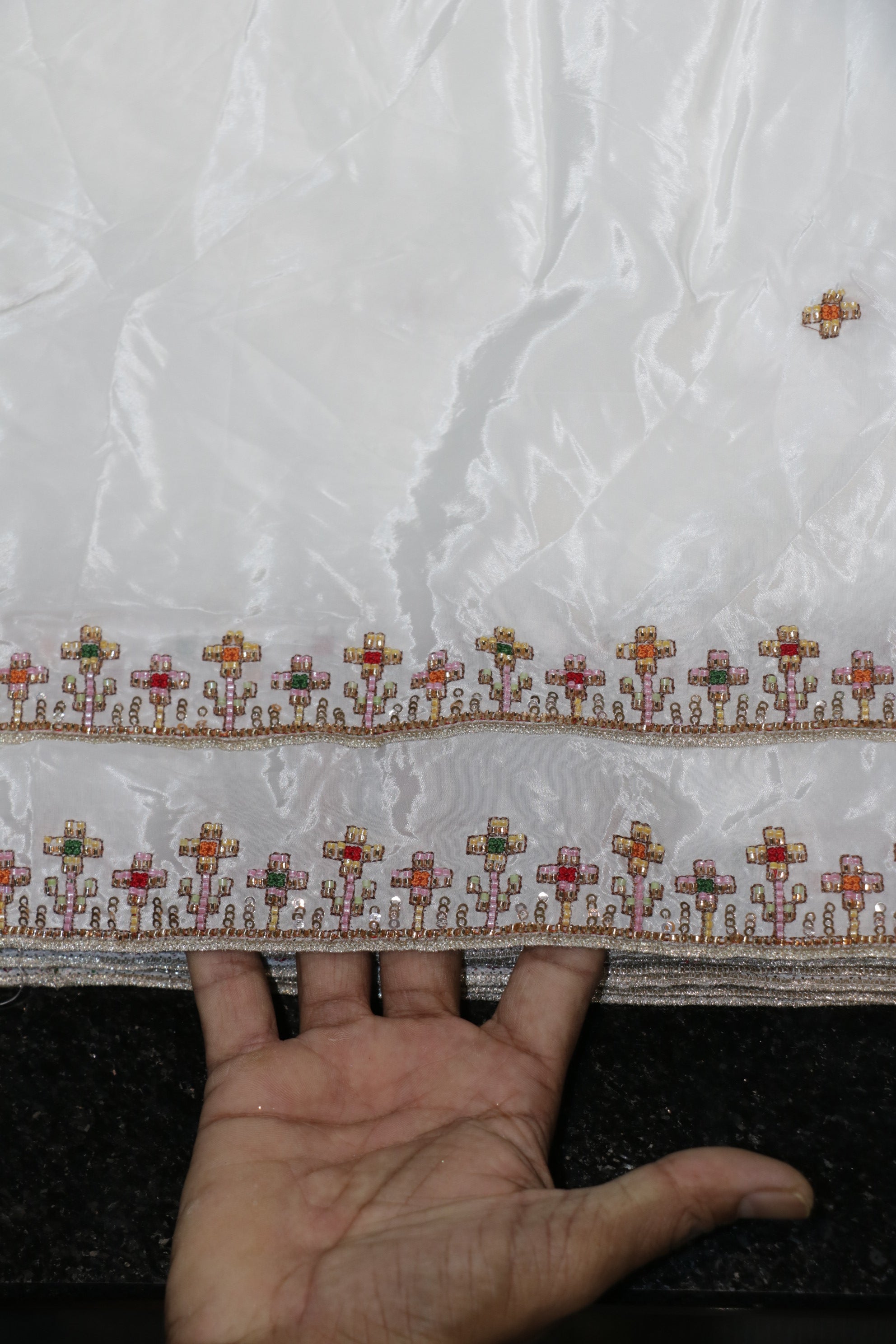 311-Dyable Pure Tissue Gold, Natural Crepe, Kanjivaram With Beads and Sequins Embroidery Work 44 Inch Width Dupatta