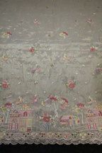 330-Dyable Pure Tissue Gold, Natural Crepe, Kanjivaram With Beads and Sequins Embroidery Work 58 Inch Width Daman