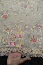 330-Dyable Pure Tissue Gold, Natural Crepe, Kanjivaram With Beads and Sequins Embroidery Work 58 Inch Width Daman