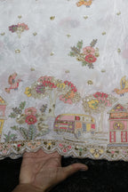330-Dyable Pure Tissue Gold, Natural Crepe, Kanjivaram With Beads and Sequins Embroidery Work 58 Inch Width Daman