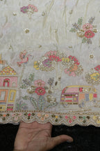 330-Dyable Pure Tissue Gold, Natural Crepe, Kanjivaram With Beads and Sequins Embroidery Work 58 Inch Width Daman