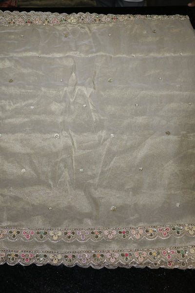330-Dyable Pure Tissue Gold, Natural Crepe, Kanjivaram With Beads and Sequins Embroidery Work 44 Inch Width Dupatta