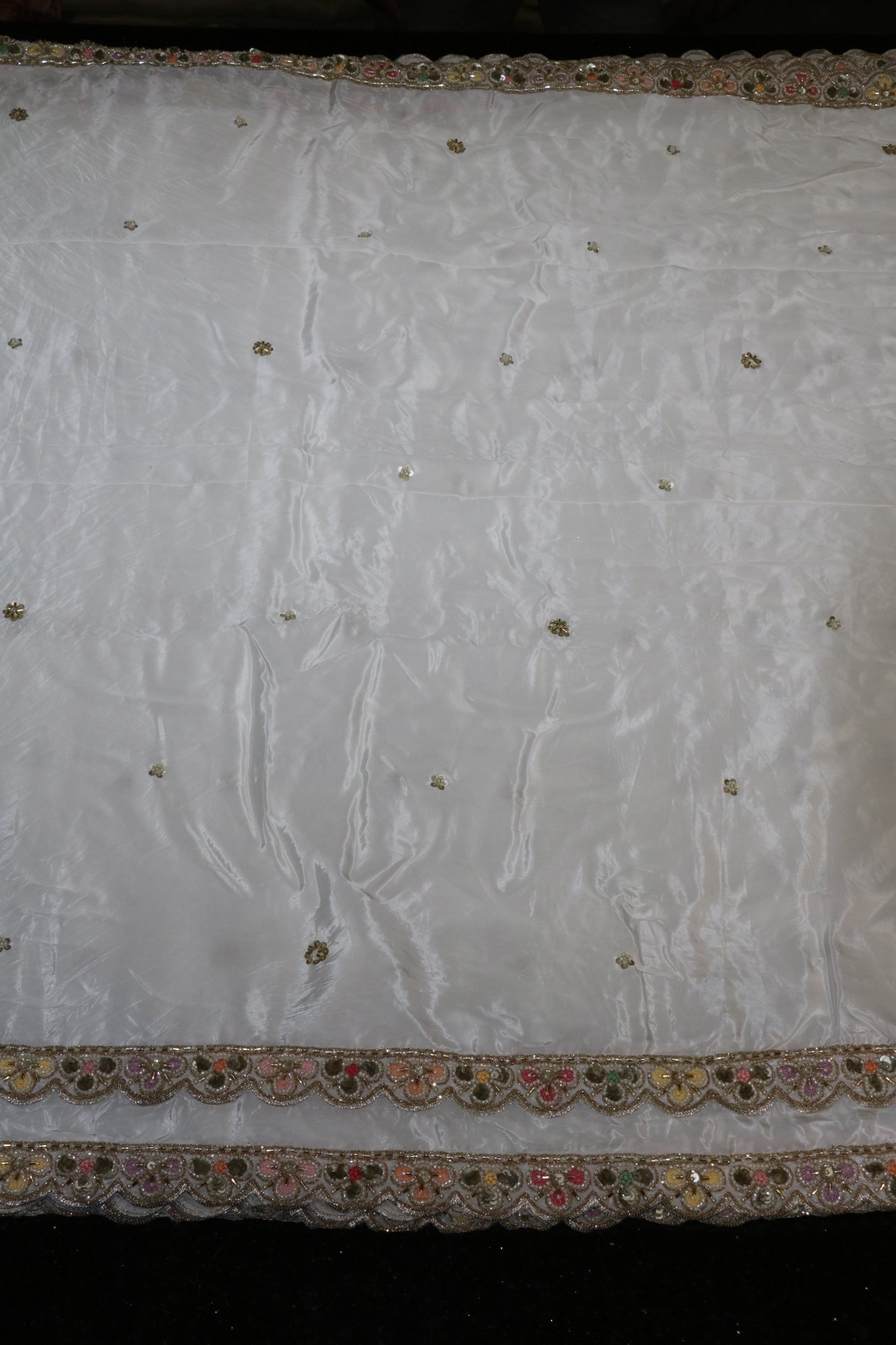 330-Dyable Pure Tissue Gold, Natural Crepe, Kanjivaram With Beads and Sequins Embroidery Work 44 Inch Width Dupatta