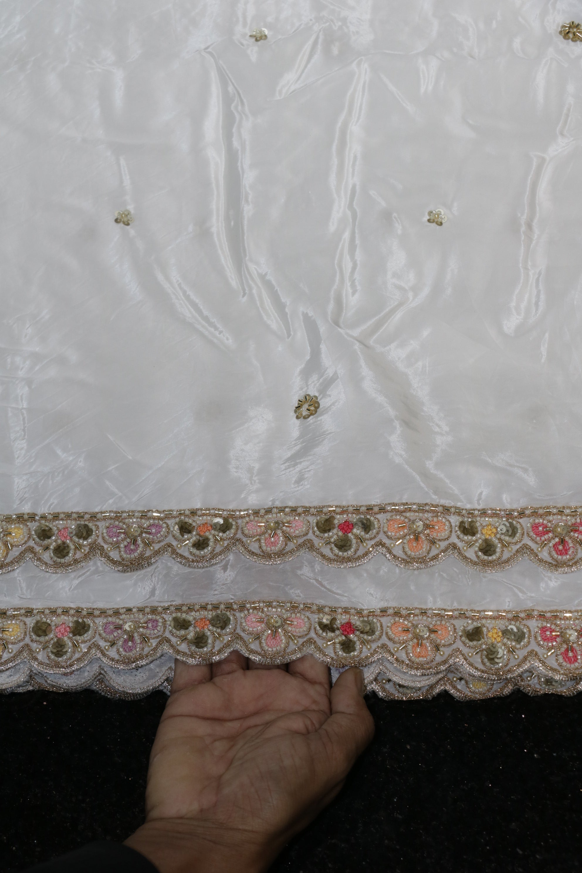 330-Dyable Pure Tissue Gold, Natural Crepe, Kanjivaram With Beads and Sequins Embroidery Work 44 Inch Width Dupatta