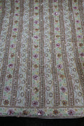 299-Dyable Pure Tissue Gold, Natural Crepe With Beads and Sequins Embroidery Work 44 Inch Width Daman/Allover