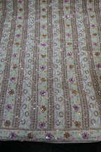 299-Dyable Pure Tissue Gold, Natural Crepe With Beads and Sequins Embroidery Work 44 Inch Width Daman/Allover