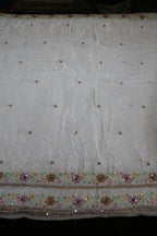 299-Dyable Pure Tissue Gold, Natural Crepe With Beads and Sequins Embroidery Work 44 Inch Width Dupatta