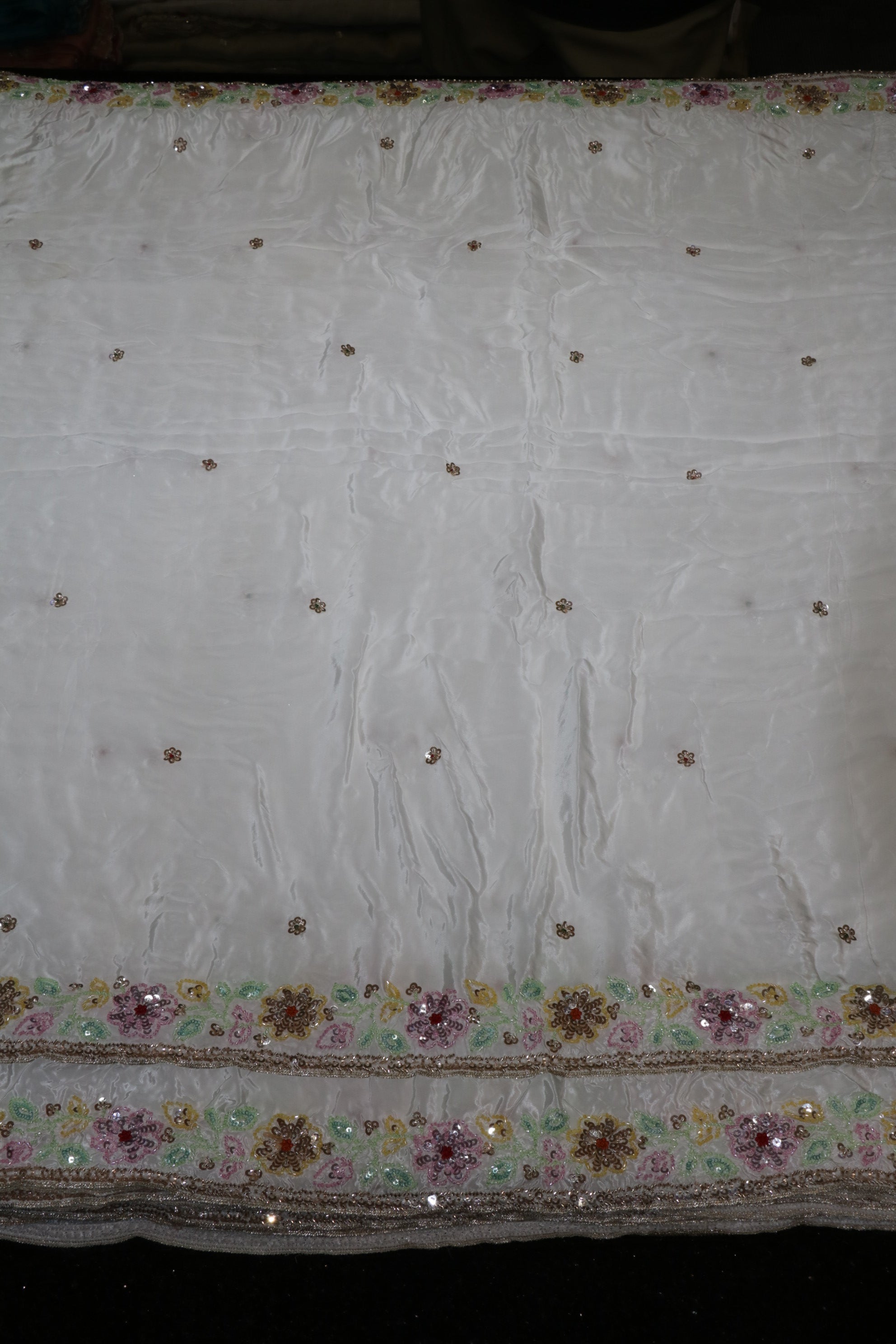 299-Dyable Pure Tissue Gold, Natural Crepe With Beads and Sequins Embroidery Work 44 Inch Width Dupatta