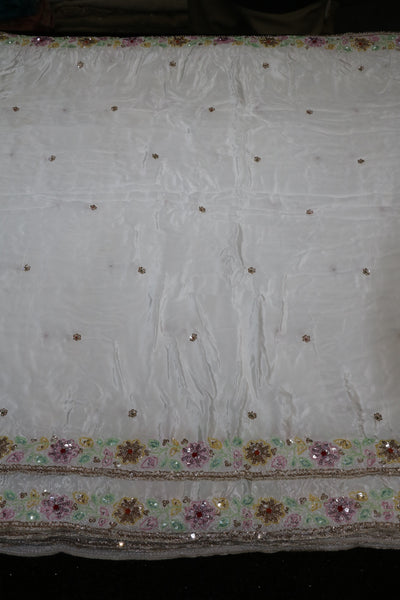 299-Dyable Pure Tissue Gold, Natural Crepe With Beads and Sequins Embroidery Work 44 Inch Width Dupatta