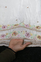 299-Dyable Pure Tissue Gold, Natural Crepe With Beads and Sequins Embroidery Work 44 Inch Width Dupatta