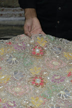234-Dyable Pure Tissue Gold, Natural Crepe, Kanjivaram, Giraffe, Net With Beads and Sequins Embroidery Work 44 Inch Width Allover