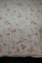 325-Dyable Pure Tissue Gold, Natural Crepe With Beads and Sequins Embroidery Work 58 Inch Width Daman