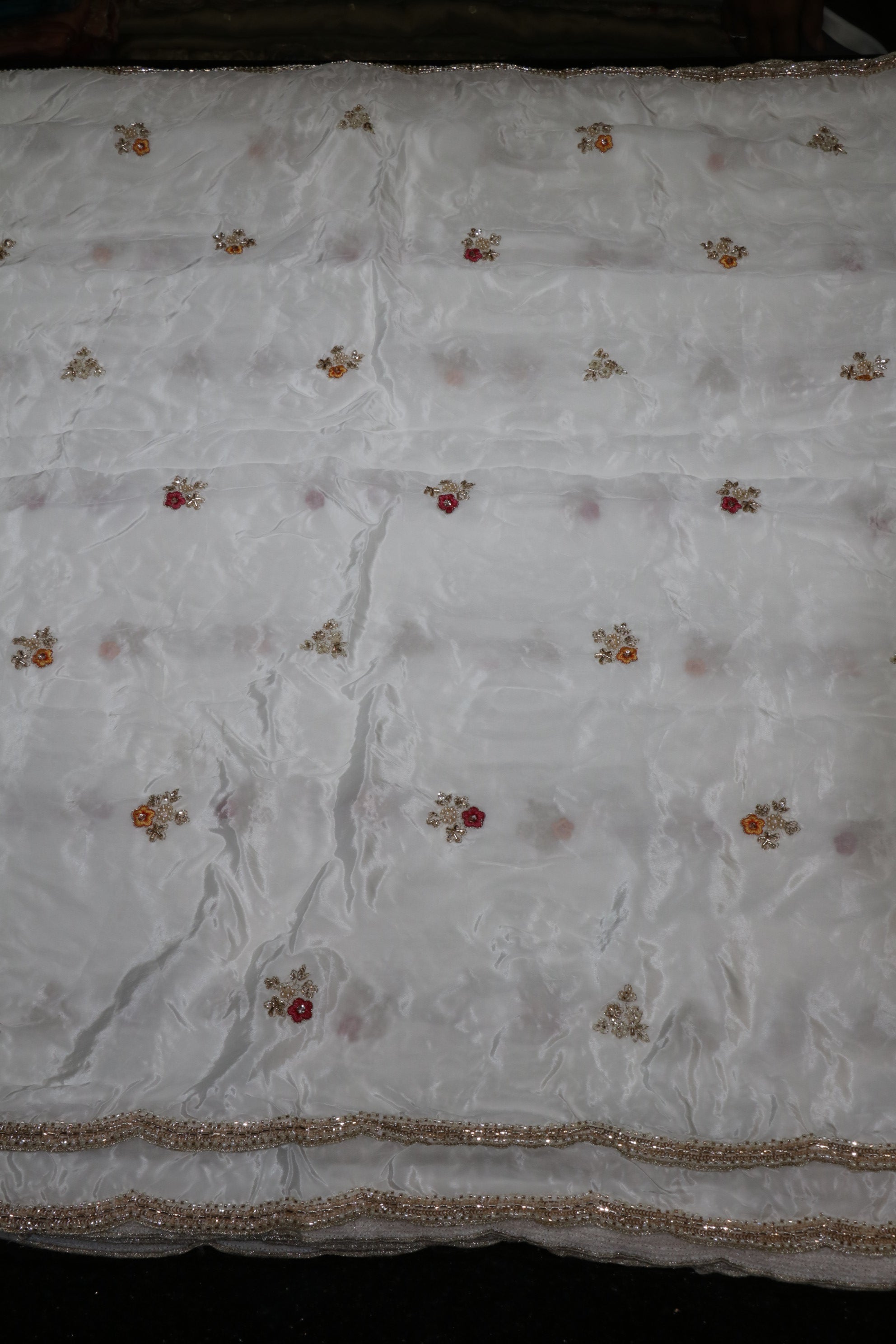 325-Dyable Pure Tissue Gold, Natural Crepe With Beads and Sequins Embroidery Work 44 Inch Width Dupatta