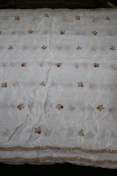 325-Dyable Pure Tissue Gold, Natural Crepe With Beads and Sequins Embroidery Work 44 Inch Width Dupatta