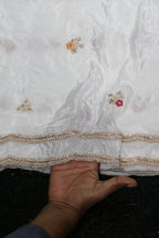 325-Dyable Pure Tissue Gold, Natural Crepe With Beads and Sequins Embroidery Work 44 Inch Width Dupatta