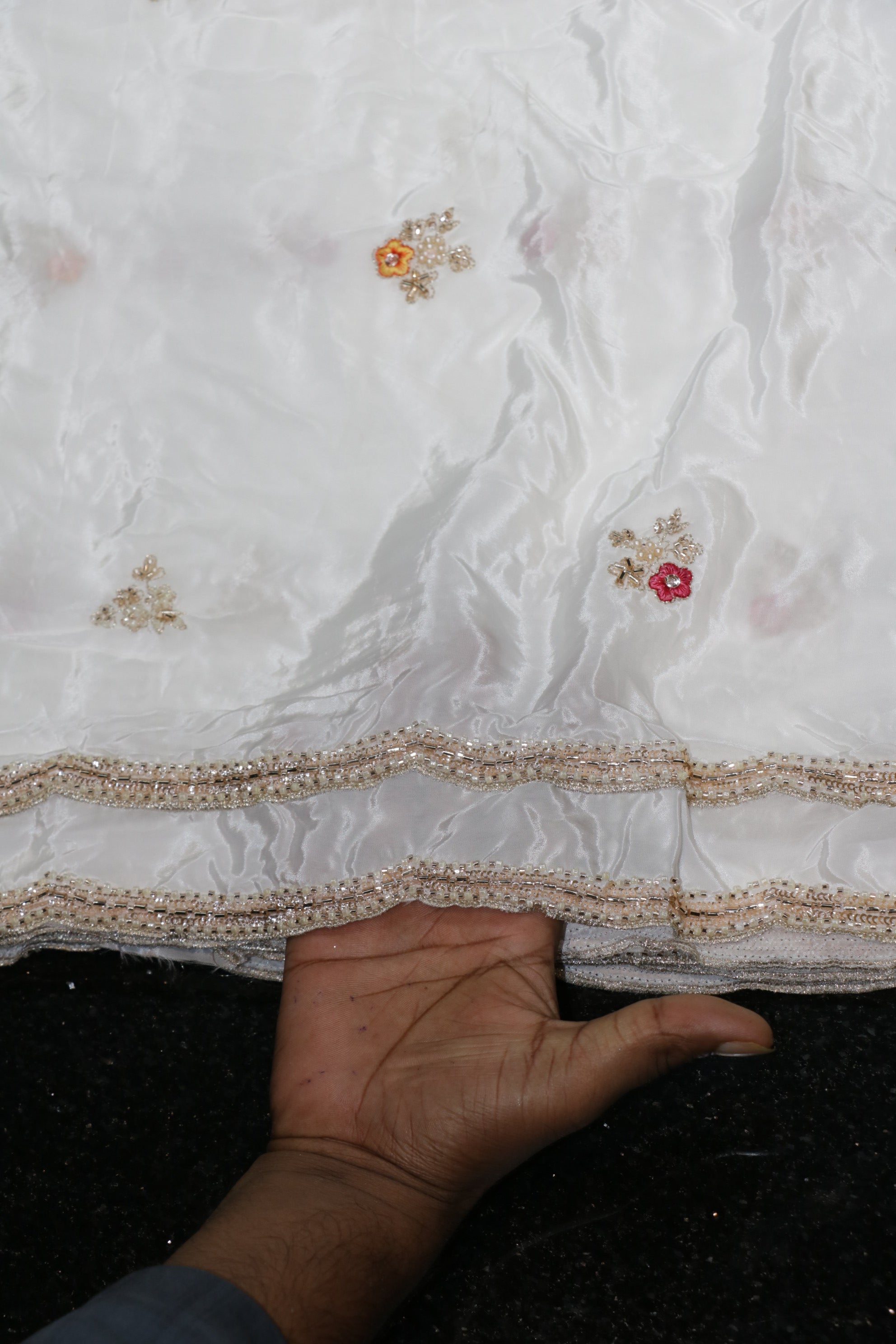 325-Dyable Pure Tissue Gold, Natural Crepe With Beads and Sequins Embroidery Work 44 Inch Width Dupatta