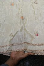 325-Dyable Pure Tissue Gold, Natural Crepe With Beads and Sequins Embroidery Work 44 Inch Width Dupatta