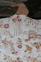325-Dyable Pure Tissue Gold, Natural Crepe, Giraffe, Kanjivaram With Beads and Sequins Embroidery Work 44 Inch Width Allover