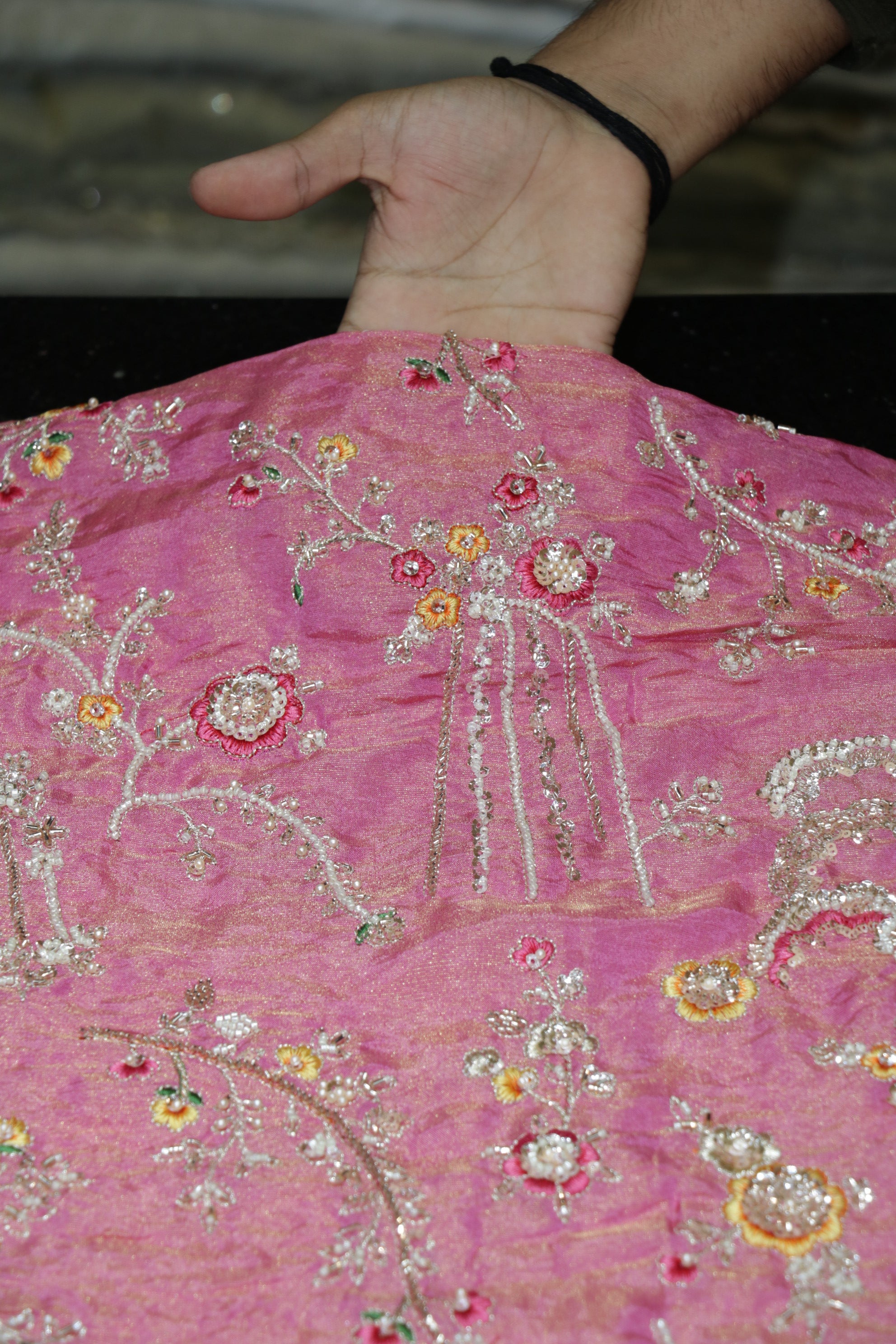 325-Color Set Pure Tissue Gold With Beads and Sequins Embroidery Work 44 Inch Width Allover