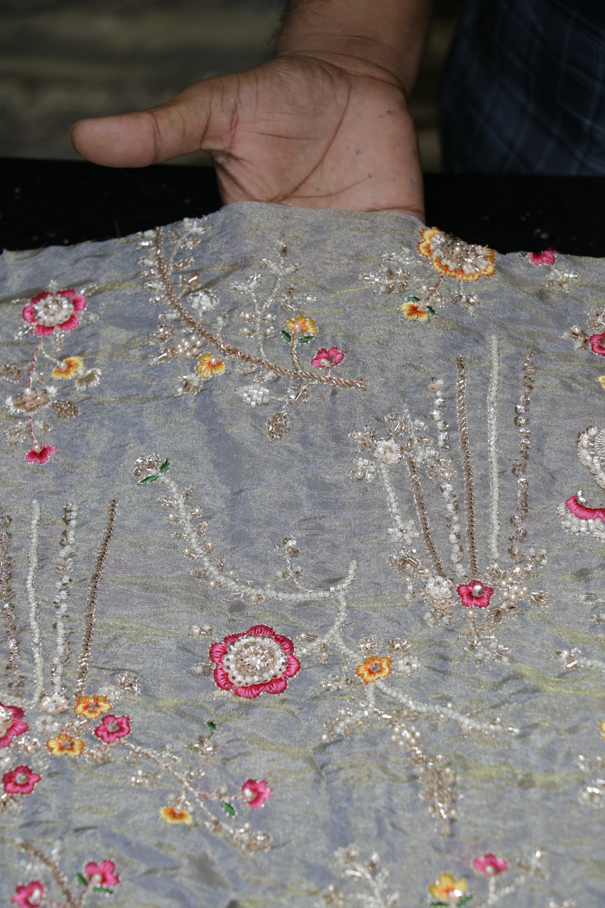 325-Color Set Pure Tissue Gold With Beads and Sequins Embroidery Work 44 Inch Width Allover