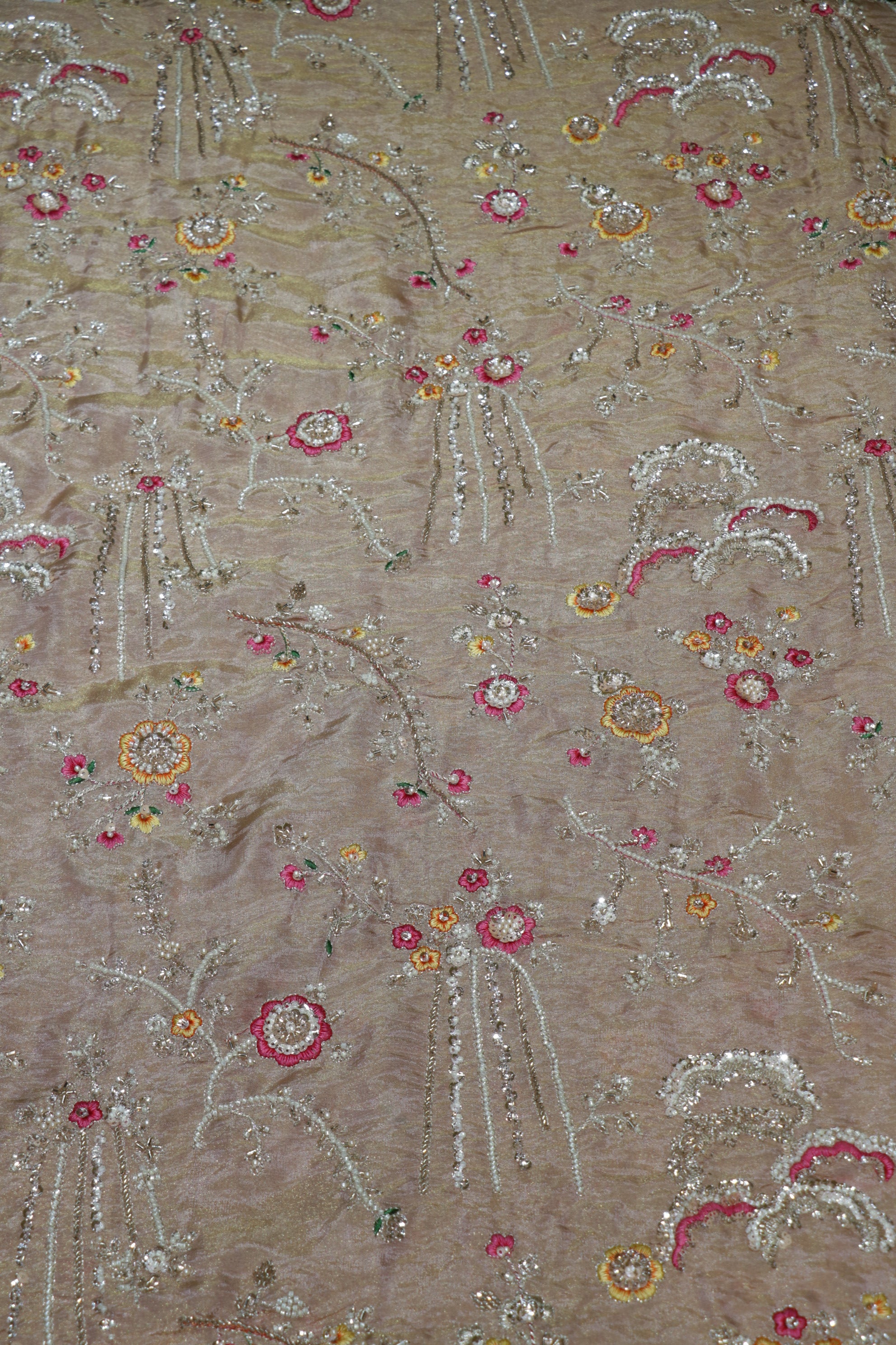 325-Color Set Pure Tissue Gold With Beads and Sequins Embroidery Work 44 Inch Width Allover