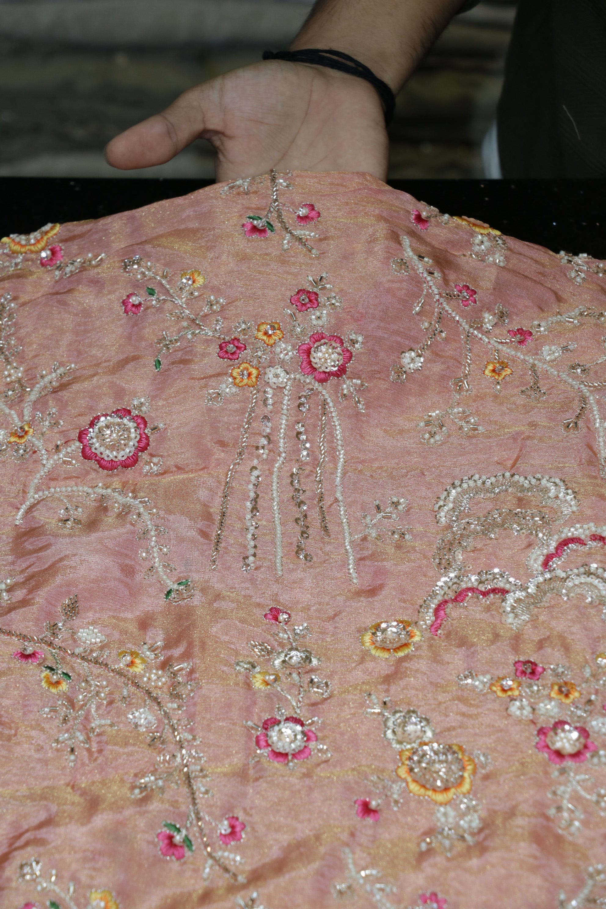 325-Color Set Pure Tissue Gold With Beads and Sequins Embroidery Work 44 Inch Width Allover