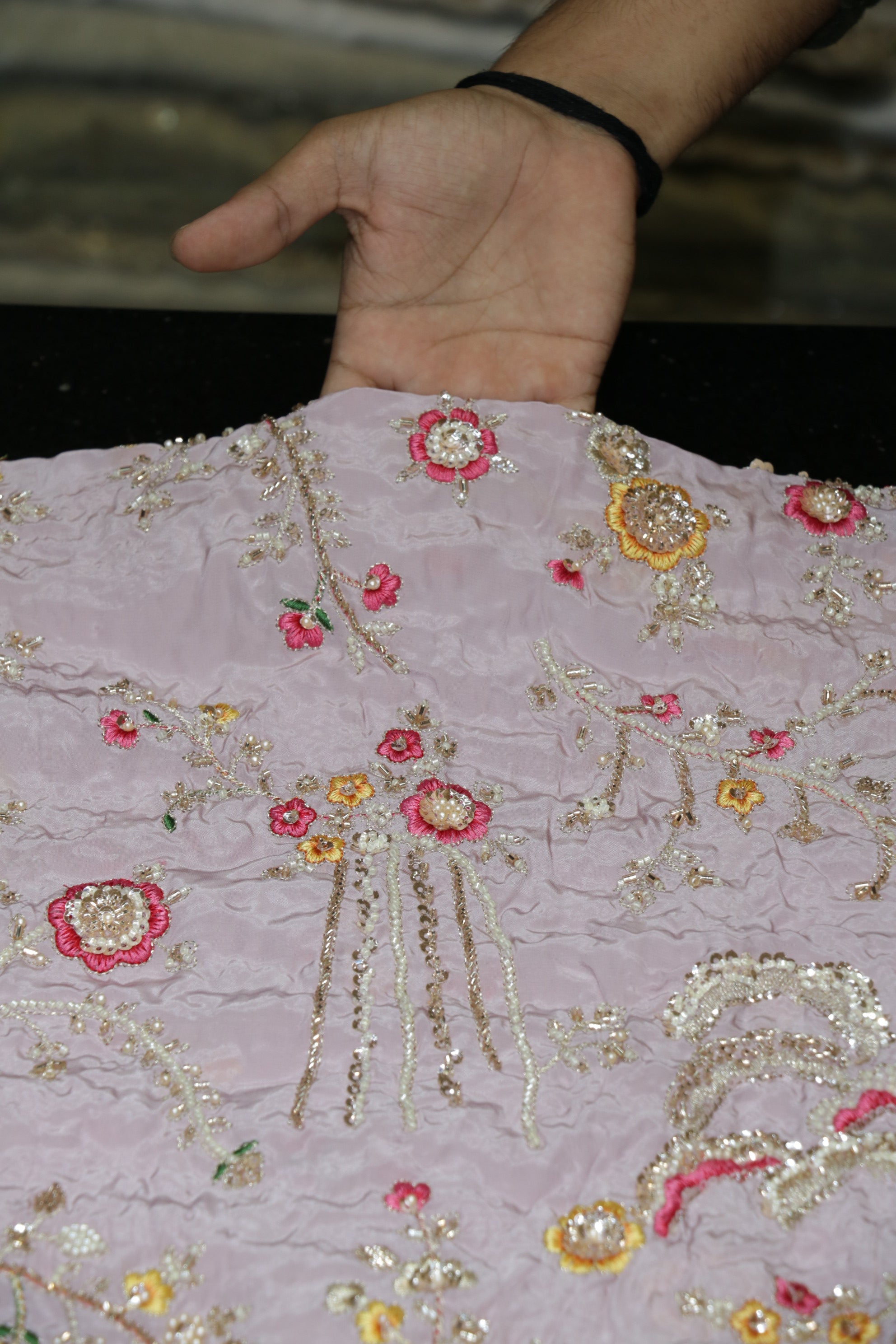 325-Color Set Pure Natural Crepe With Beads and Sequins Embroidery Work 44 Inch Width Allover