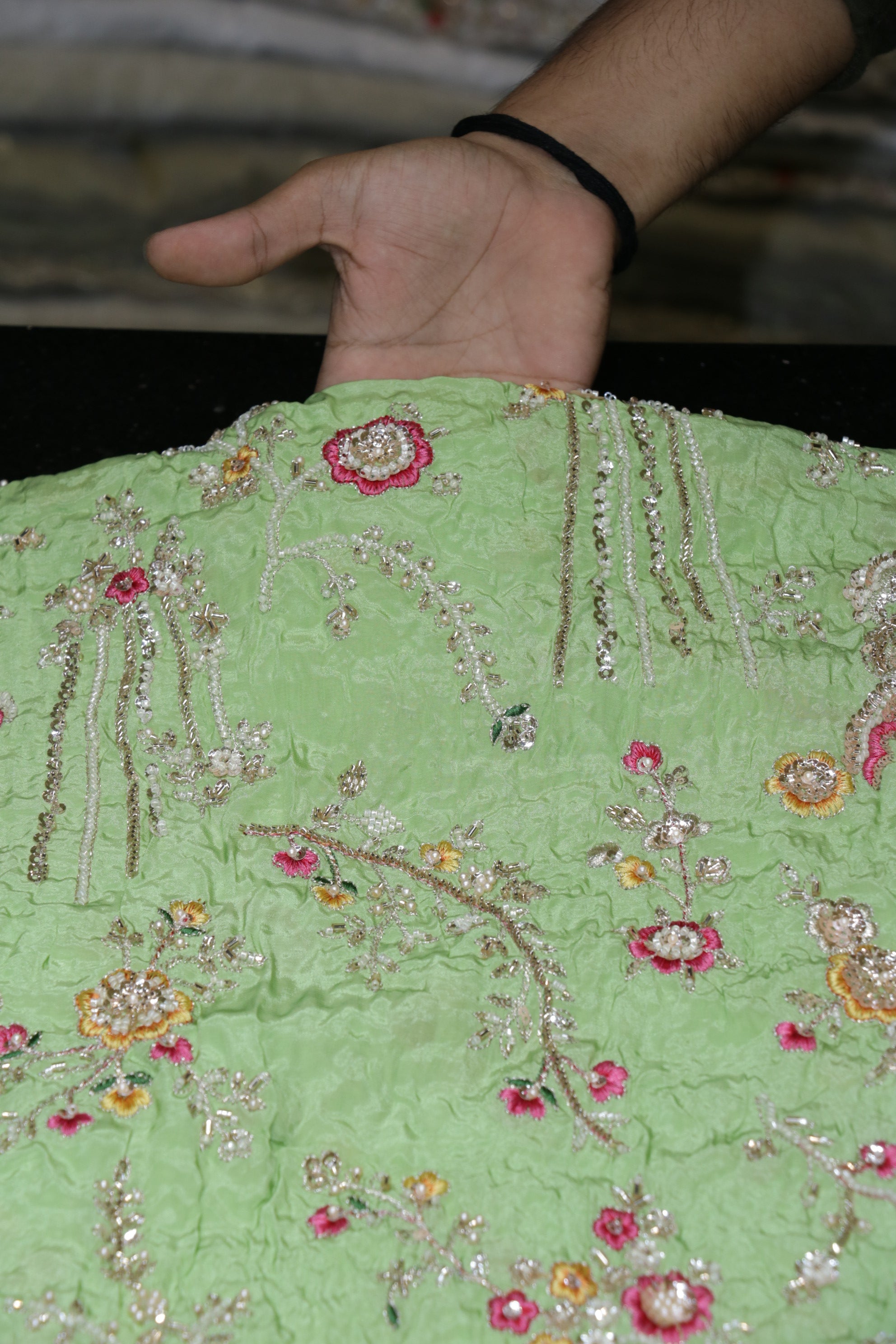 325-Color Set Pure Natural Crepe With Beads and Sequins Embroidery Work 44 Inch Width Allover