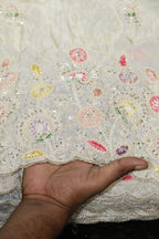 45-Dyable Pure Tissue Gold With Beads and Sequins Embroidery Work 58 Inch Width Daman