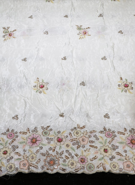 224-Dyable Pure Natural Crepe With Beads and Sequins Embroidery Work 58 Inch Width Daman