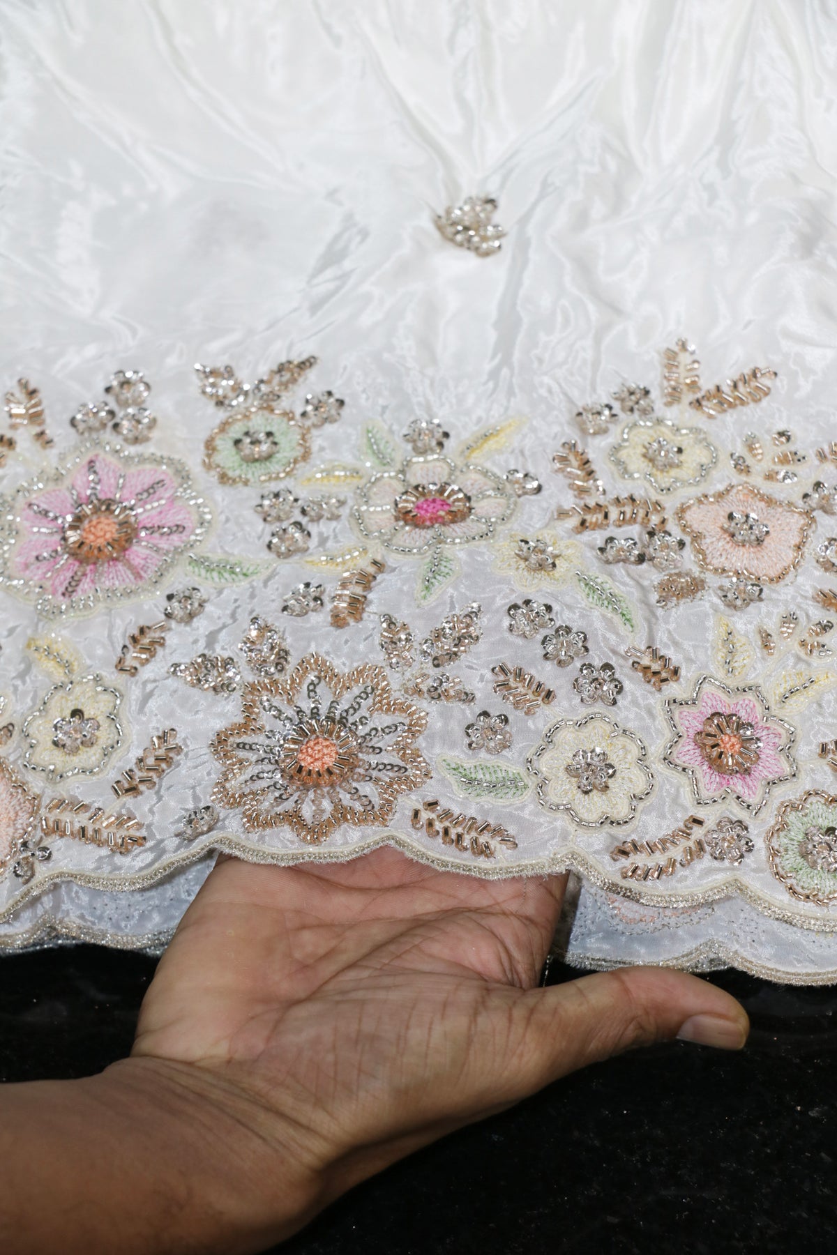 224-Dyable Pure Natural Crepe With Beads and Sequins Embroidery Work 58 Inch Width Daman