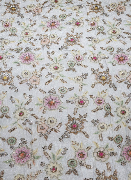 224-Dyable Pure Natural Crepe With Beads and Sequins Embroidery Work 44 Inch Width Allover