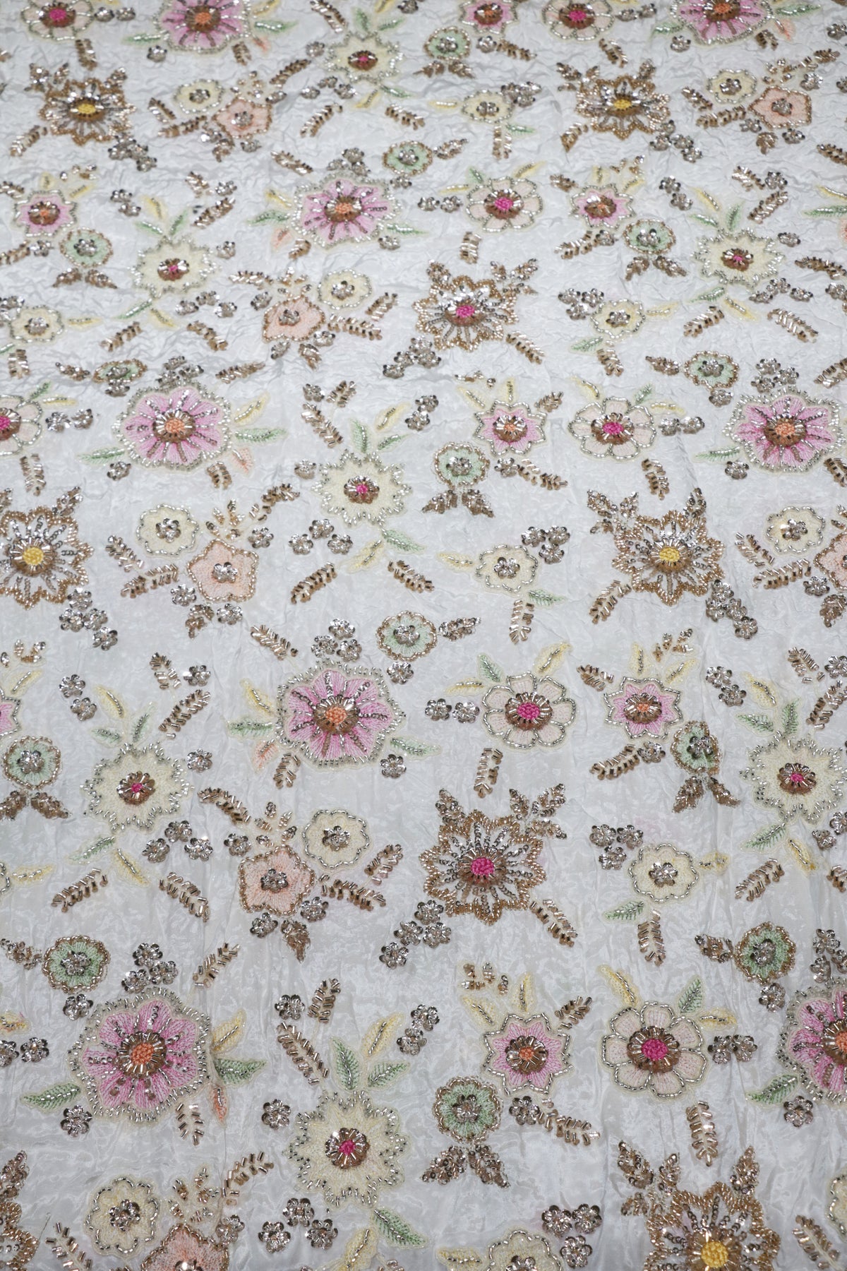 224-Dyable Pure Natural Crepe With Beads and Sequins Embroidery Work 44 Inch Width Allover