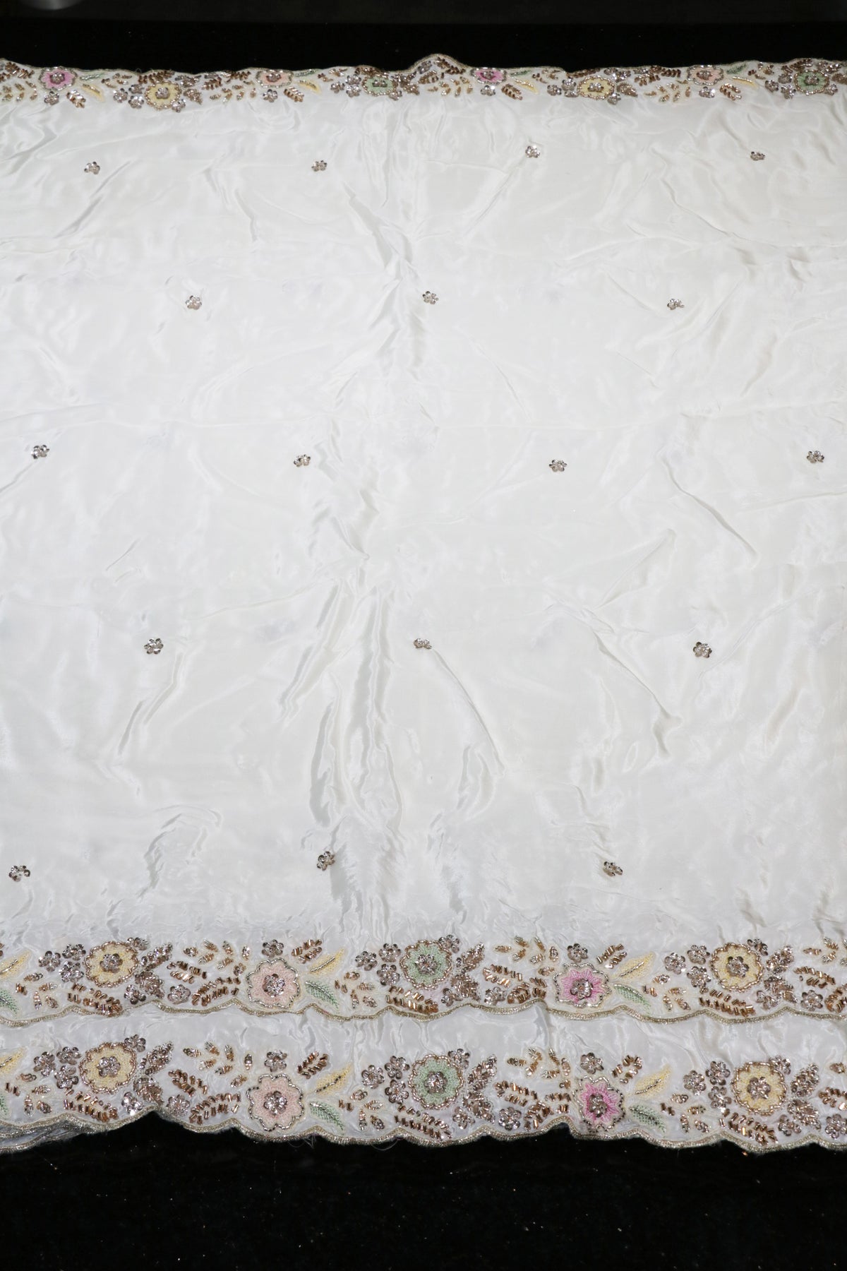 224-Dyable Pure Natural Crepe With Beads and Sequins Embroidery Work 44 Inch Width Dupatta