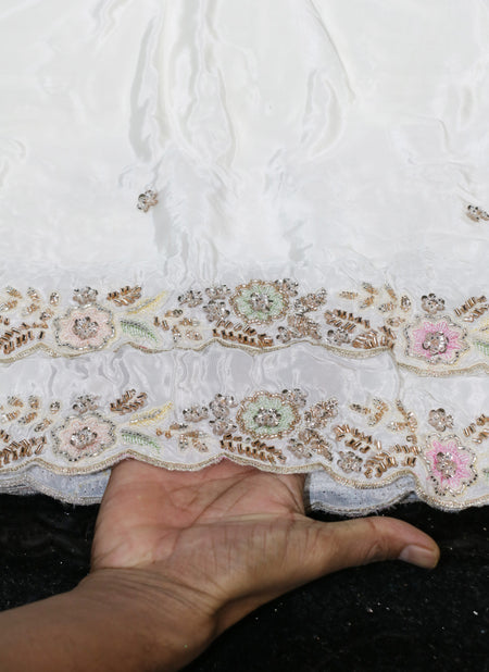 224-Dyable Pure Natural Crepe With Beads and Sequins Embroidery Work 44 Inch Width Dupatta