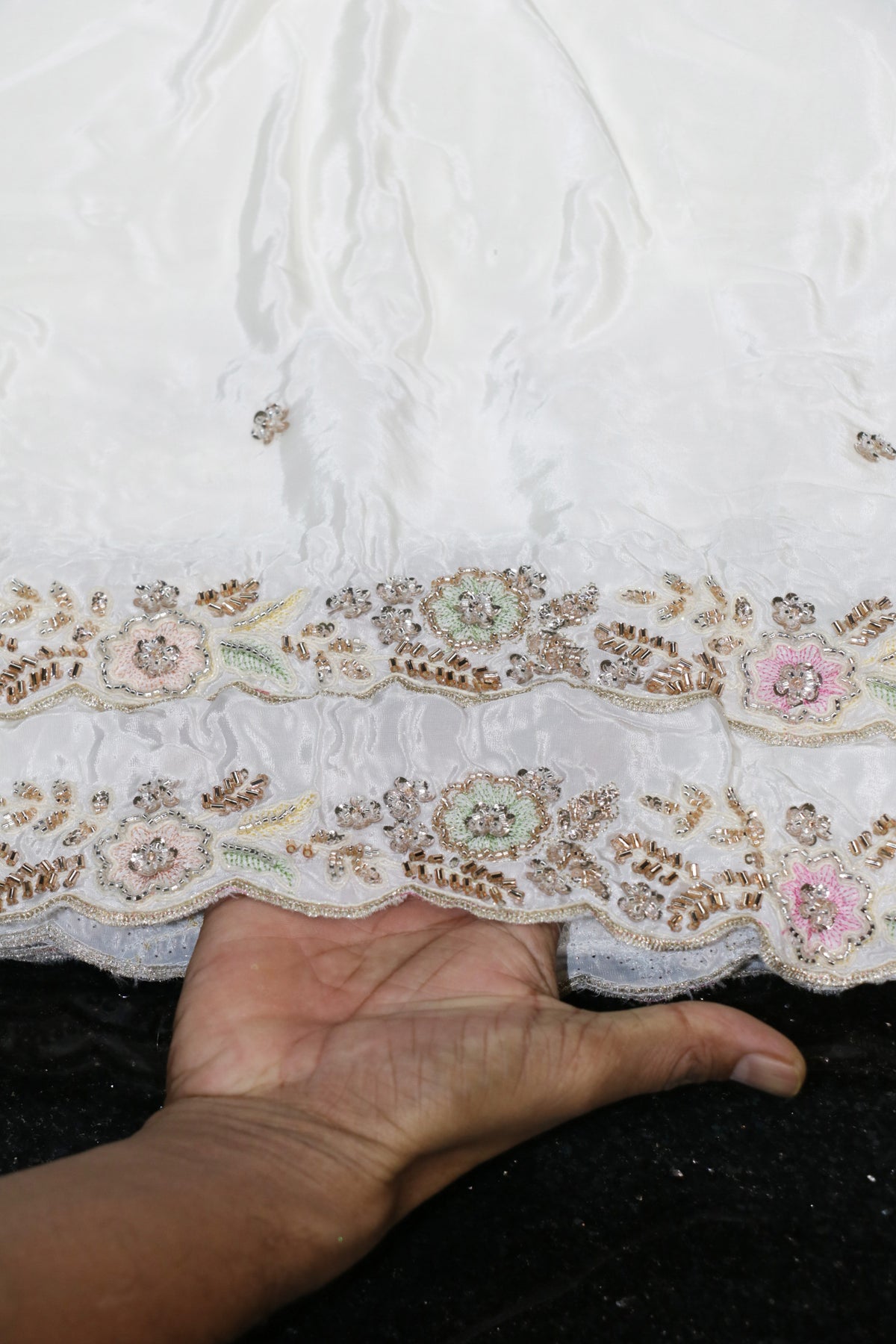 224-Dyable Pure Natural Crepe With Beads and Sequins Embroidery Work 44 Inch Width Dupatta