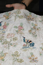 284-Dyable Pure Tissue Gold, With Beads and Sequins Embroidery Work 44 Inch Width Allover