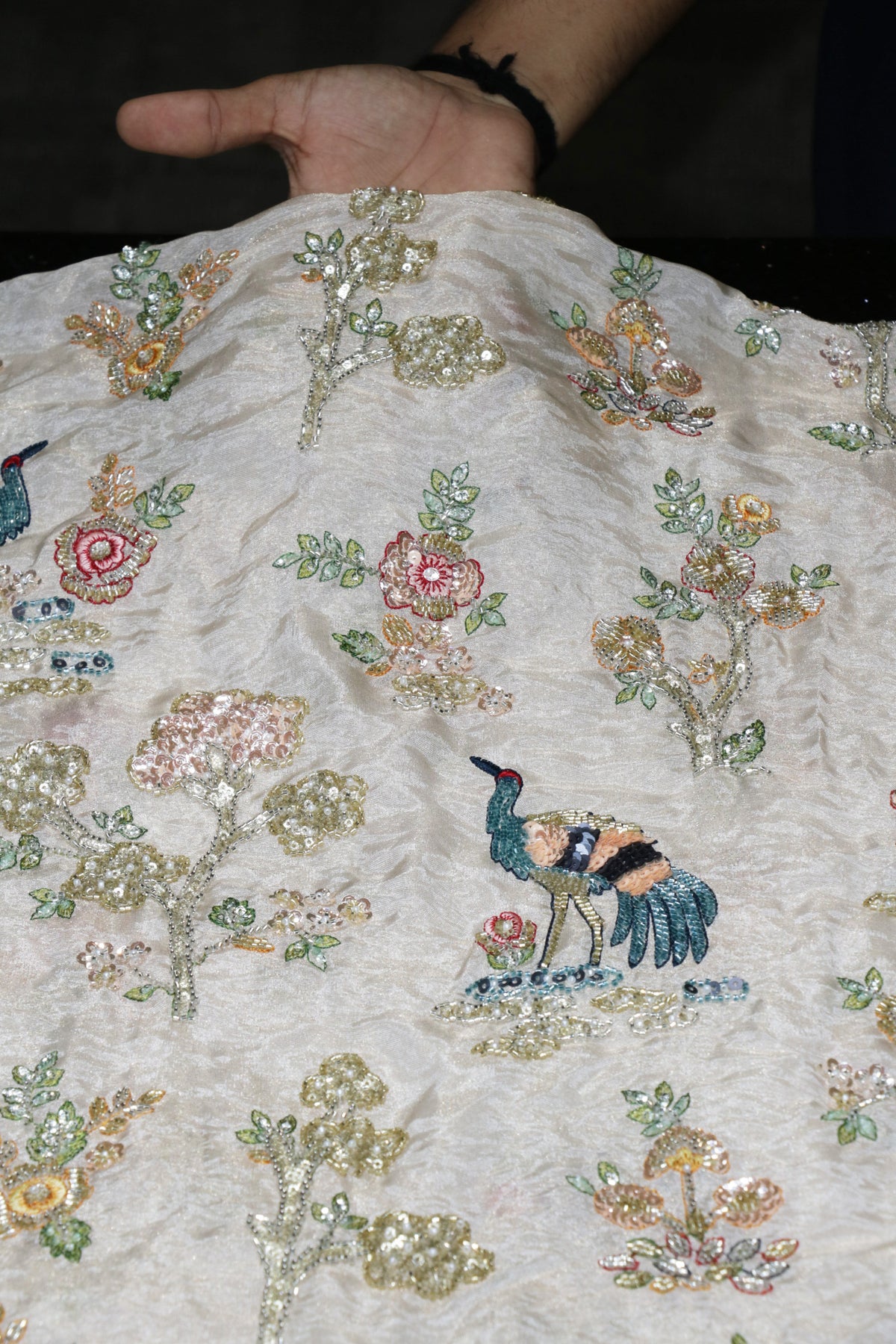 284-Dyable Pure Tissue Gold, With Beads and Sequins Embroidery Work 44 Inch Width Allover