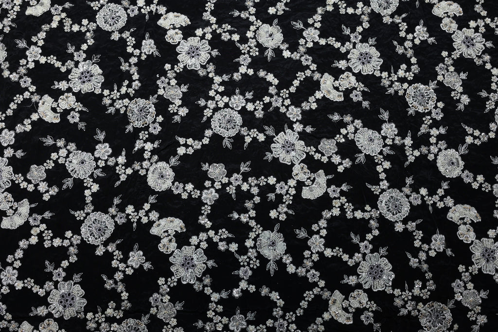Pure Crepe Handwork Floral Pattern Embroidery 44 Inch Width