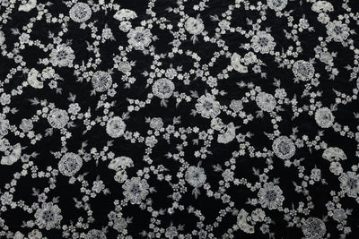 Pure Crepe Handwork Floral Pattern Embroidery 44 Inch Width