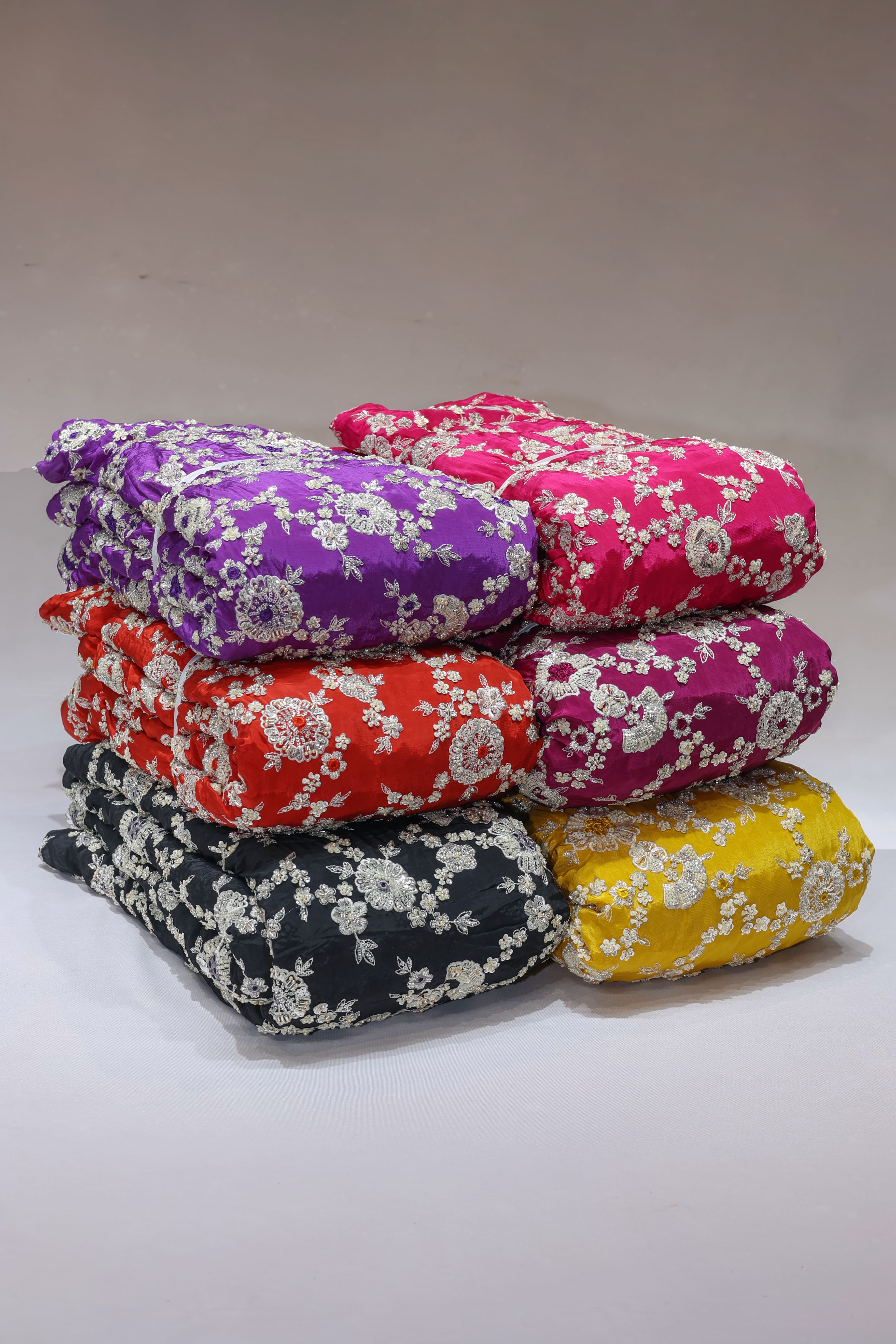 Pure Crepe Handwork Floral Pattern Embroidery 44 Inch Width