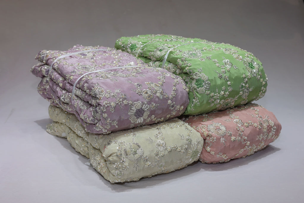 Pure Crepe Handwork Floral Pattern Embroidery 44 Inch Width