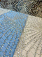 Sky Blue Imax Handwork Net embroidery With Pearl And Cutdana 54 inch width